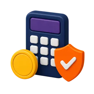 Planning grid, coin, and shield representing financial guidance