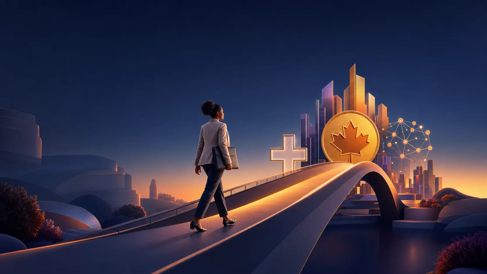Professionnelle formée à l’étranger traversant un pont vers des carrières canadiennes en santé et en technologie