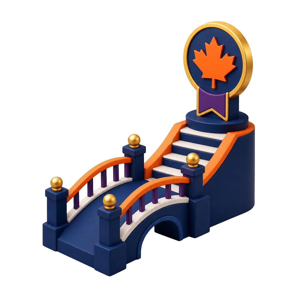 Bridge and maple leaf credential representing a pathway to Canadian certification